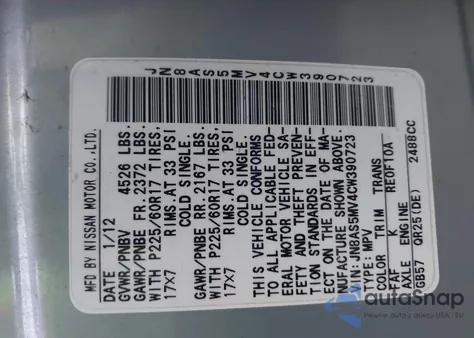 2012 Nissan Rogue Sv z USA, uszkodzony, nr VIN JN8AS5MV4CW390723